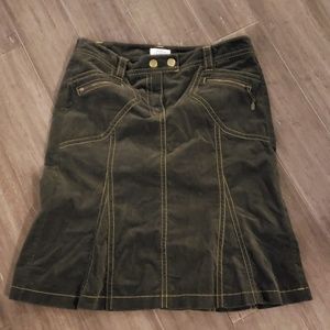 Dark gray with yellow stitching skirt
